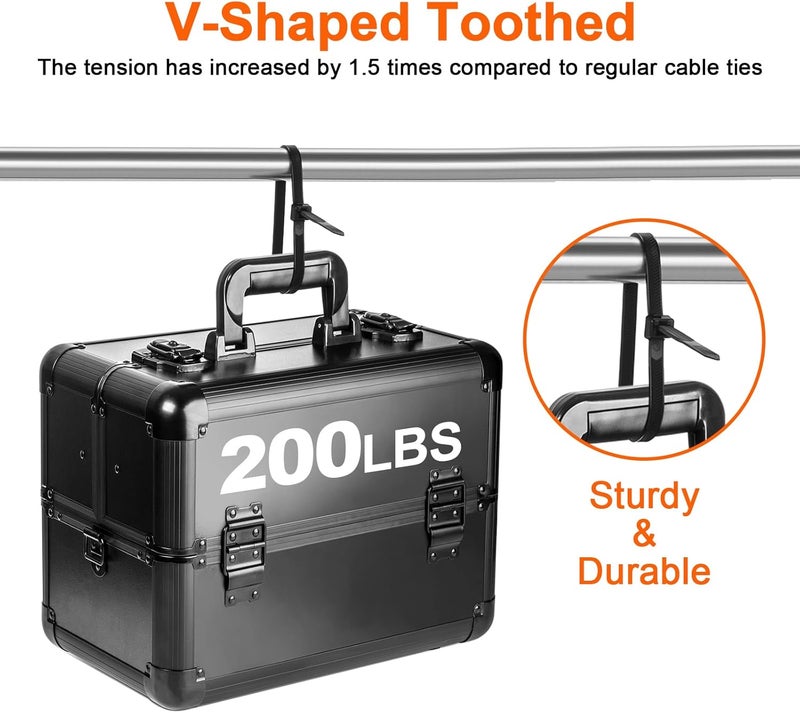 Rythcraft Zip Ties Heavy Duty 12 inch，V-Shaped Toothed Double Sided With 200 LBS Tensile Strength Cable Ties ，Extra Large Wire Ties Adjustable Nylon Tie Wraps for Indoor Outdoor Patented Design（400 Pack Black） - Image 3